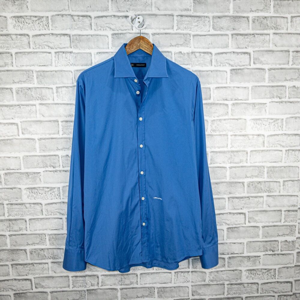 DSQUARED2 Button up Dress Shirt Blue Cotton Size 54 Made in Italy